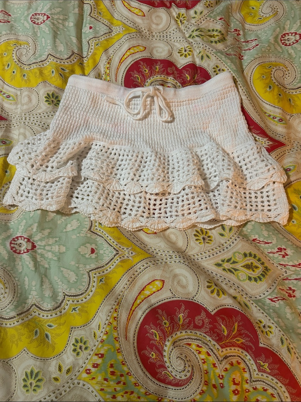 wild fable White Crochet Ruffle Mini Skirt
